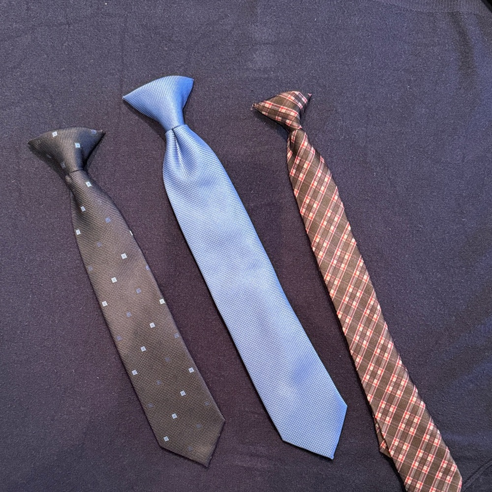 SET of 3: Boys Tie Collection - Navy blue, Light Blue, and Black and Red